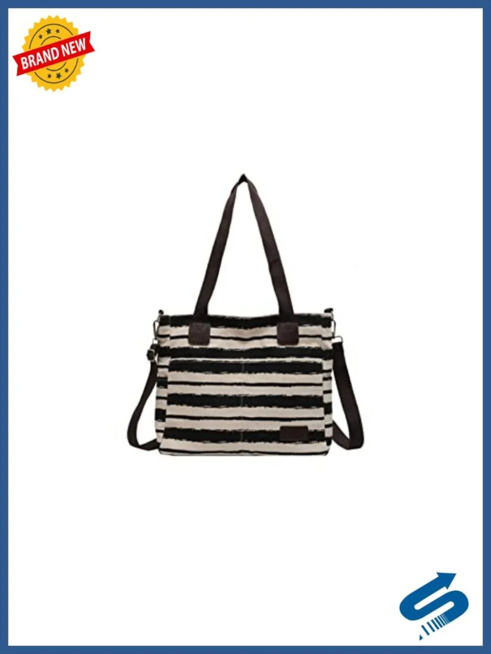 Large Canvas Crossbody Bag Striped Patchwork Tote Shoulder Handbag for Women